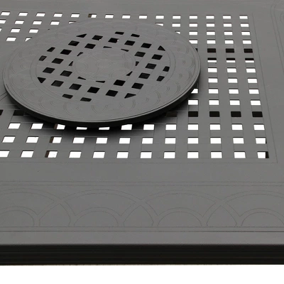 84" Modern Mesh Aluminum Rectangle Patio Dining Table With Two Lazy Susans - Black - Oakland Living 3 84" Modern Mesh Aluminum Rectangle Patio Dining Table With Two Lazy Susans - Black - Oakland Living