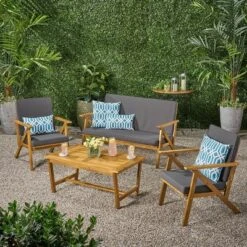 Panama 4pc Acacia Wood Patio Chair Set - Teak Finish - Christopher Knight Home