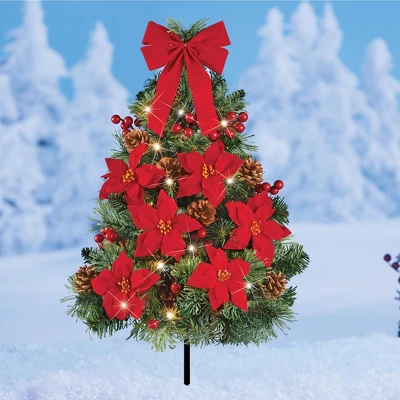 Collections Etc LED Lighted Artificial Poinsettia Tree Stake 13 X 13 X 25 4 Collections Etc LED Lighted Artificial Poinsettia Tree Stake 13 X 13 X 25 - Image 2