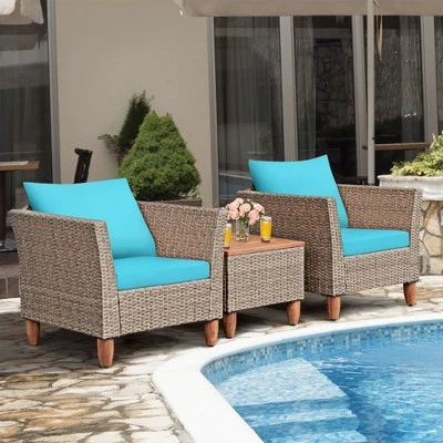 Costway 3PCS Patio Wicker Rattan Sofa Set Furniture Outdoor Acacia Wood Conversation 16 Costway 3PCS Patio Wicker Rattan Sofa Set Furniture Outdoor Acacia Wood Conversation - Image 14