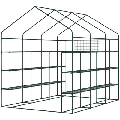 Outsunny 8' X 6' X 7' Walk-in Greenhouse, 18 Shelf Hot House, Roll Up Zipper Door, UV Protective For Flowers, Herbs, Vegetables, Green 7 Outsunny 8' X 6' X 7' Walk-in Greenhouse, 18 Shelf Hot House, Roll Up Zipper Door, UV Protective For Flowers, Herbs, Vegetables, Green - Image 5