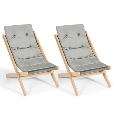 Costway Set Of 2 Foldable Wood Sling Beech Chairs W/ 3 Adjustable Positions&Free Cushion 3 Costway Set Of 2 Foldable Wood Sling Beech Chairs W/ 3 Adjustable Positions&Free Cushion